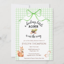 018 Grass Green Squirrel Acorn Gingham Baby Shower Kaart