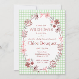 018 Grass Green Wildflower Bow Gingham Baby Shower Kaart
