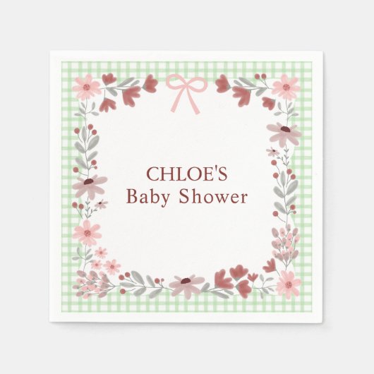 018 Grass Green Wildflower Bow Gingham Shower Servet (Voorkant)