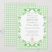 018 Grass Scroll Gingham Cross Candle Baptism Kaart (Voorkant / Achterkant)