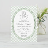 019 Bos Oud Kant Frame Gingham Baby Shower Kaart (Staand voorkant)