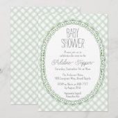 019 Bos Oud Kant Frame Gingham Baby Shower Kaart (Voorkant / Achterkant)