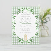019 Bos Scroll Gingham Kruis Kaars Doopfeest Kaart (Staand voorkant)