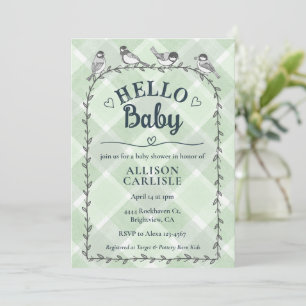 019 Bos Watercolor Gingham Vogels Baby Shower Kaart