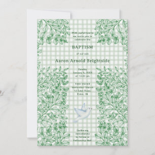 019 Bosduif Botanische Kruis Gingham Doopfeestje Kaart