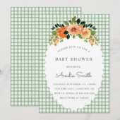 019 Bosgroene Gingham Baby Shower Uitnodigingen (Voorkant / Achterkant)