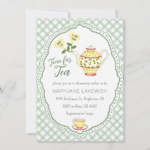 019 Bossige Gingham Theepartij Baby Shower Kaart