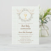 019 Forest Dove & Chalice Gingham Eerste Communie Kaart (Staand voorkant)