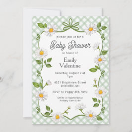 019 Forest Green Floral Daisy Plaid Baby Shower Kaart