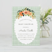 019 Forest Green Gingham Baby Shower Invitations Kaart (Staand voorkant)