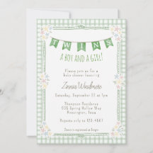 019 Forest Green Gingham Bloemen Twins Baby Shower