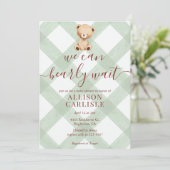 019 Forest Green Teddy Bear Gingham Baby Shower Kaart (Staand voorkant)