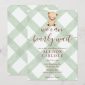 019 Forest Green Teddy Bear Gingham Baby Shower Kaart (Voorkant / Achterkant)