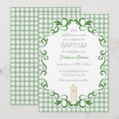 019 Forest Scroll Gingham Cross Candle Baptism Kaart (Voorkant / Achterkant)