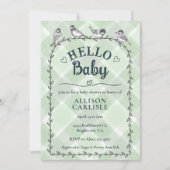 019 Forest Watercolor Gingham Birds Baby Shower Kaart (Voorkant)