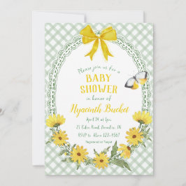 019 Gele madeliefjesboog geruite babyshower Kaart