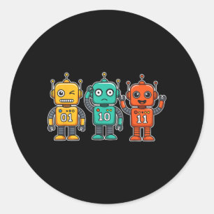 01 10 11 Robot Grappig voor Mannen Vrouwen Kindere Ronde Sticker