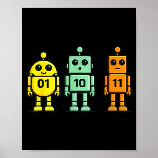 01 10 11 robot grappige binaire code robots 01 10 poster (Voorkant)