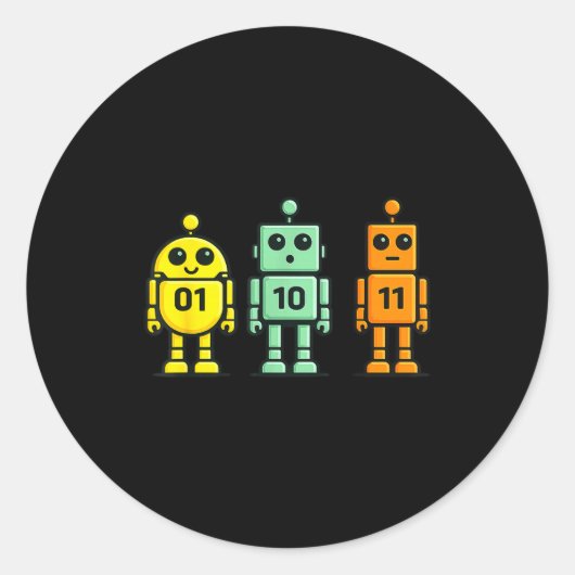 01 10 11 robot grappige binaire code robots 01 10 ronde sticker (Voorkant)