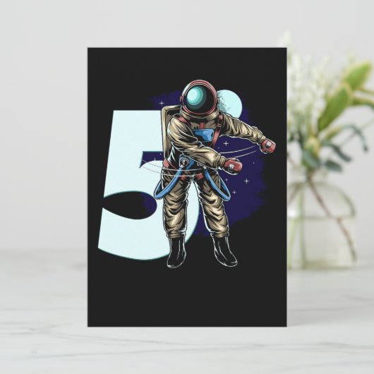 01.5th Birthday Boy Flossing Astronaut Vijf jaar Save The Date (Staand voorkant)