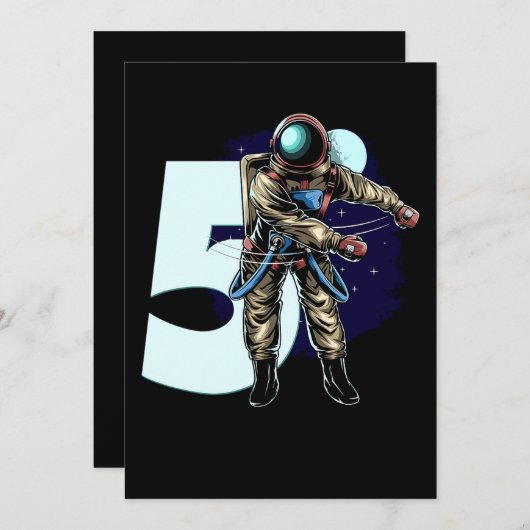 01.5th Birthday Boy Flossing Astronaut Vijf jaar Save The Date (Voorkant / Achterkant)