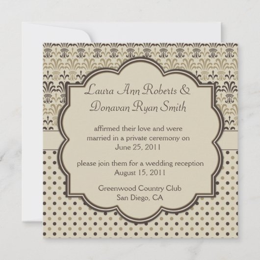 01 Bruin Tan Cream Damask Stippen Post Wedding Kaart (Voorkant)