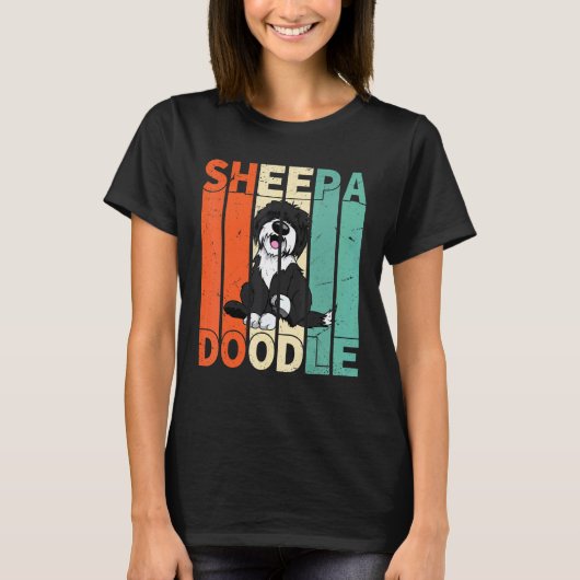 01 Grappige Sheepadoodle Zwarte Poodle Retro Doodl T-shirt (Voorkant)
