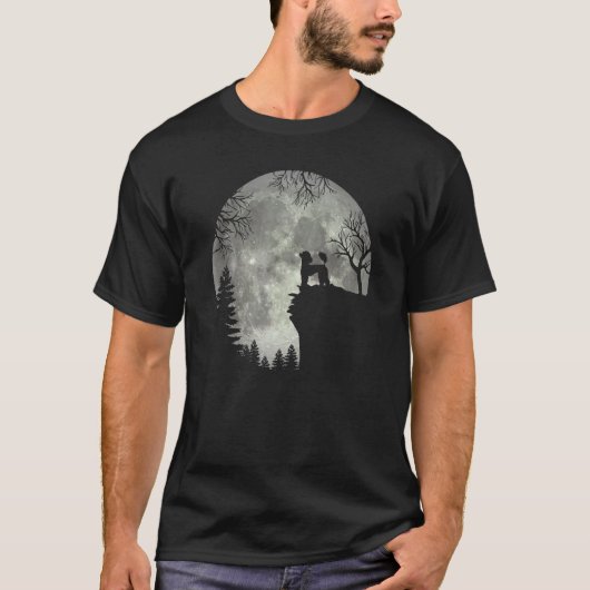 01 Poodle Pudel Caniche En Maan Halloween T-shirt (Voorkant)