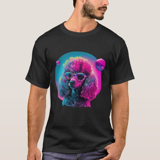 01 Poodle s Synthwave Droomlandschap T-shirt (Voorkant)