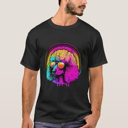 01 Retro Poodle Synthwave Nachten T-shirt (Voorkant)