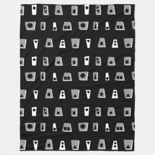 020216 - Grijs, wit en zwart op zwart Fleece Deken