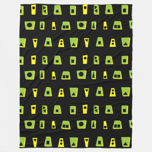 020216 - Groen, geel en zwart op zwart Fleece Deken (Voorkant)