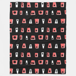 020216 - Tropisch roze, wit en zwart op zwart Fleece Deken