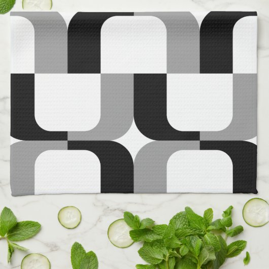 020614 - Grijs en zwart op wit Theedoek (Gevouwen)