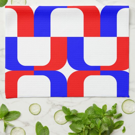 020614 - Rood en blauw op wit Theedoek (Gevouwen)