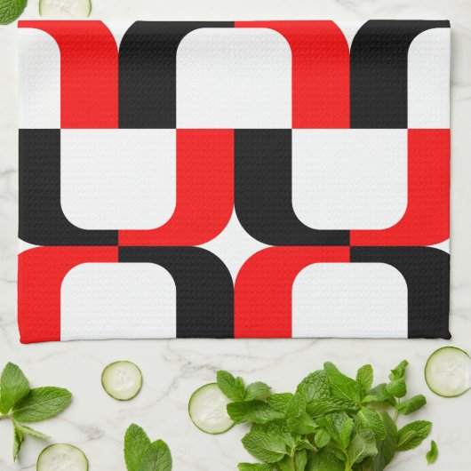 020614 - Rood en zwart op wit Theedoek (Gevouwen)