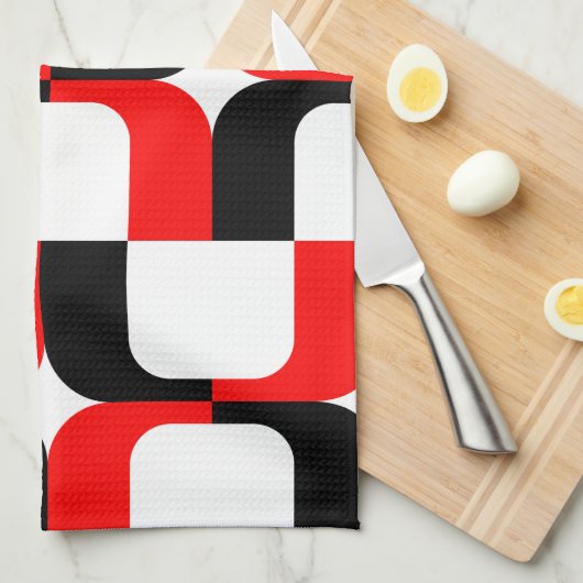 020614 - Rood en zwart op wit Theedoek (Quarter Fold)