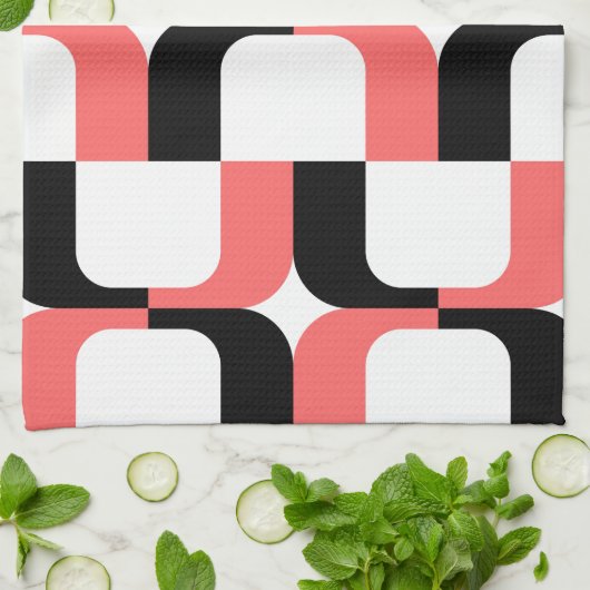 020614 - Tropisch roze in zwart op wit Theedoek (Gevouwen)