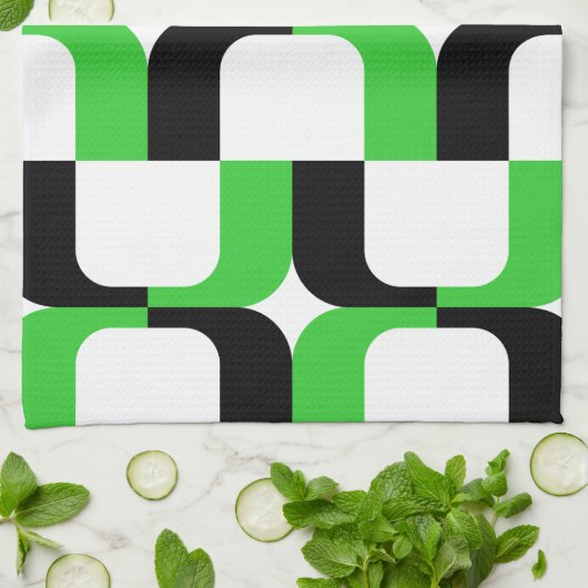 020614 - Zwart en groen op wit Theedoek (Gevouwen)