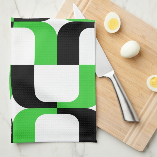 020614 - Zwart en groen op wit Theedoek (Quarter Fold)