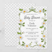 020 Fog Grey Floral Daisy Plaid Baby Shower Kaart (Voorkant / Achterkant)