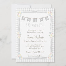 020 Mistgrijs Gingham Bloemen Tweeling Baby Borrel