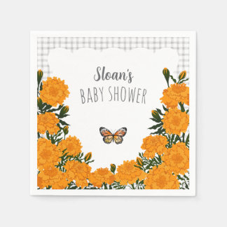 020 Mistgrijs Marigold Monarch Gingham Baby Shower Servet