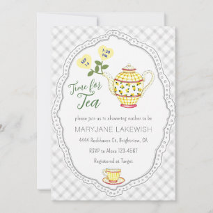 020 Mistgrijs Mooie Gingham Theepartij Baby Shower Kaart