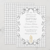 020 Mistgrijs Scroll Gingham Kruis Kaars Doop Kaart (Voorkant / Achterkant)