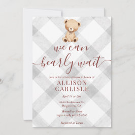020 Mistgrijze Gingham Teddybeer Baby Shower Kaart