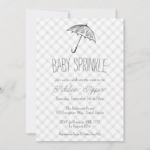 020 Mistgrijze moderne paraplu geruite baby shower Kaart
