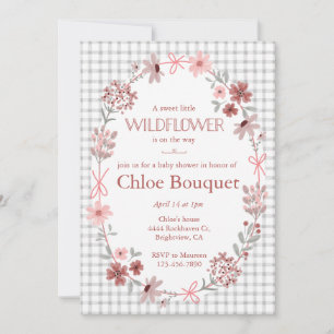 020 Mistgrijze wilde bloem lint Gingham baby showe Kaart