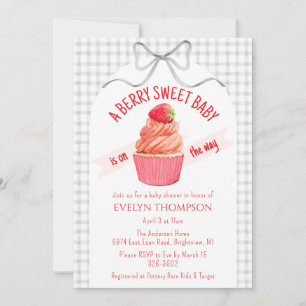 020 Mistige grijze bes zoete aardbei baby shower Kaart