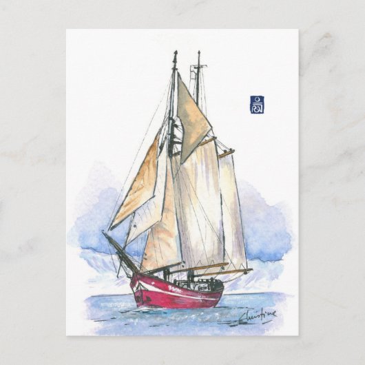 (021) Noorderlicht Sailboot Briefkaart (Voorkant)